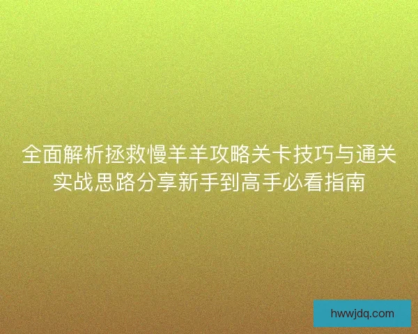 全面解析拯救慢羊羊攻略关卡技巧与通关实战思路分享新手到高手必看指南 全面解析拯救慢羊羊攻略关卡技巧与通关实战思路分享新手到高手必看指南