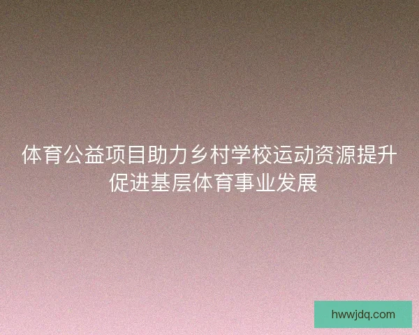 体育公益项目助力乡村学校运动资源提升 促进基层体育事业发展 体育公益项目助力乡村学校运动资源提升 促进基层体育事业发展